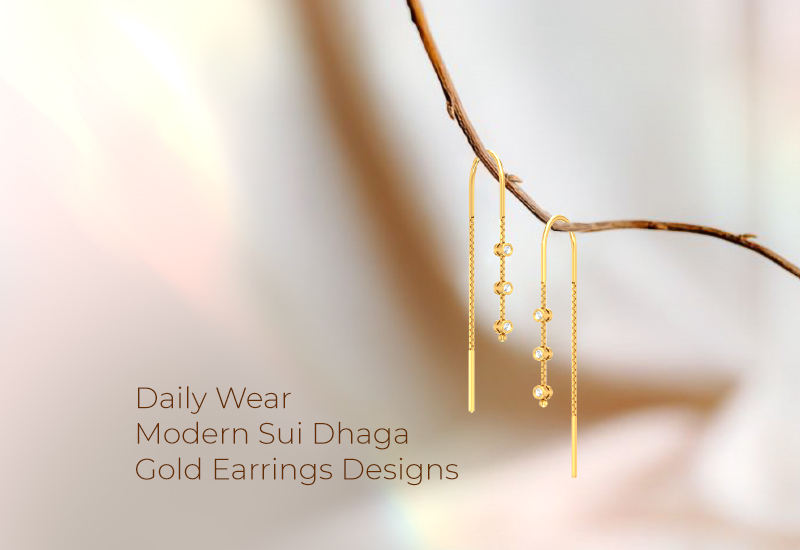 Daily Wear Modern Sui Dhaga Gold Earrings Designs