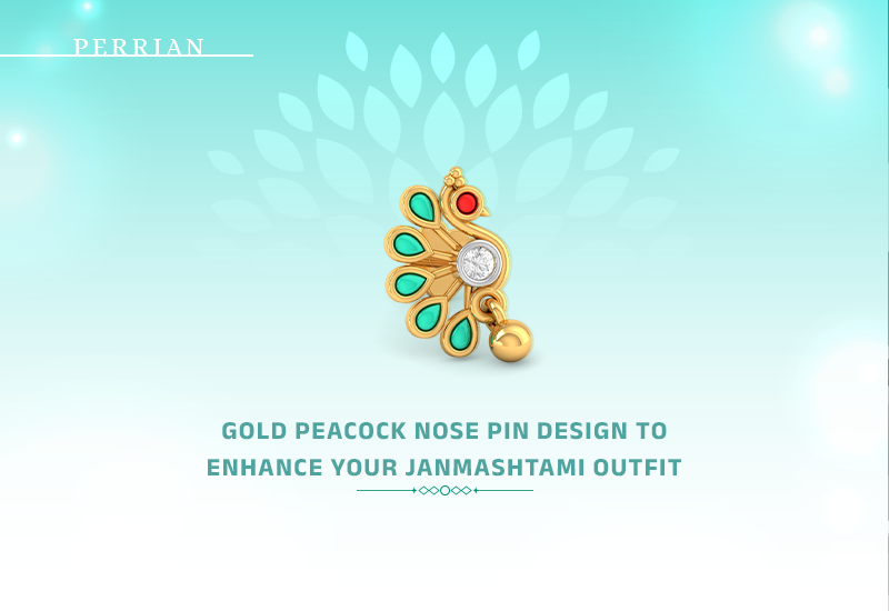 Gold peacock nose pin design to enhance your Janmashtami outfit
