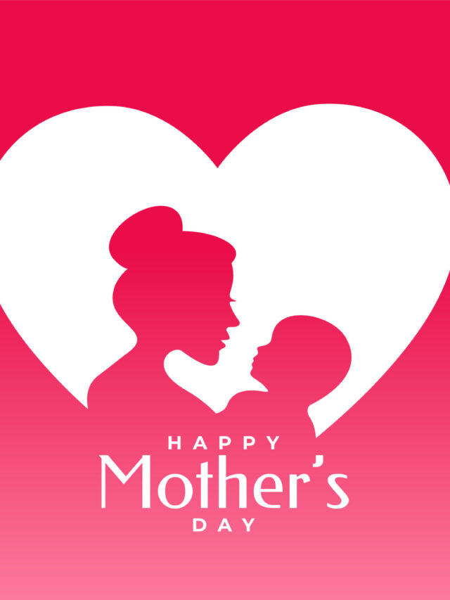 happy mother's day love card with mom and child illustration